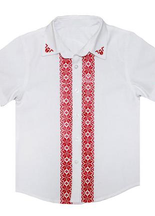 Рубашка вышиванка белая с красным орнаментом (4100)4 фото