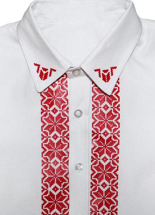 Рубашка вышиванка белая с красным орнаментом (4100)5 фото