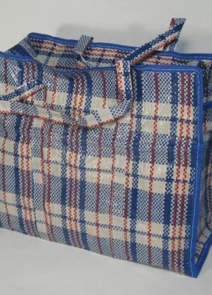 Хозяйственная голубая квадратная сумка 300х360х160 мм клетчатая на молнии с лаковым покрытием1 фото