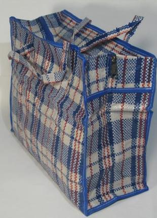 Хозяйственная голубая квадратная сумка 300х360х160 мм клетчатая на молнии с лаковым покрытием2 фото