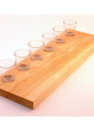 Дерев'яна прямокутна дошка підставка для подачі напоїв на 6 чарок1 фото