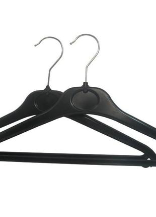 Чёрная пластиковая костюмная вешалка плечико 45см с перекладиной и металлическим крючком
