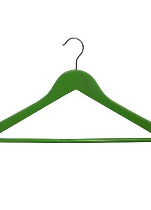 Зелёные деревянные плечики вешалка 44см для одежды с перекладиной1 фото