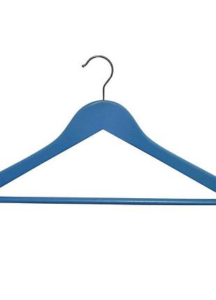 Сині плічка дерев'яні вішалка 44см для одягу з перекладиною