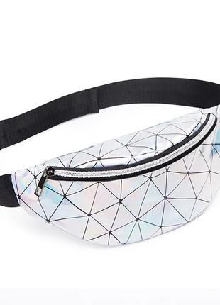 Жіноча дитяча голографічна блискуча бананка "блеск3" сіра