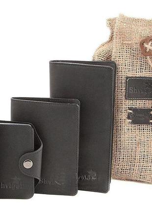 Отличный подарочный набор из кожаных аксессуаров shvigel 10080 черный1 фото