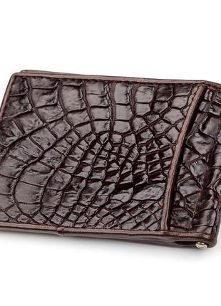 Зажим crocodile leather 18052 из натуральной кожи крокодила коричневый, коричневый2 фото