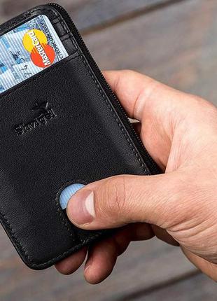 Тонкий компактний гаманець shvigel 11126 з натуральної шкіри чорний, чорний3 фото