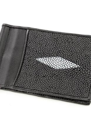 Зажим для денег stingray leather 18559 из натуральной кожи морского ската черный, черный1 фото