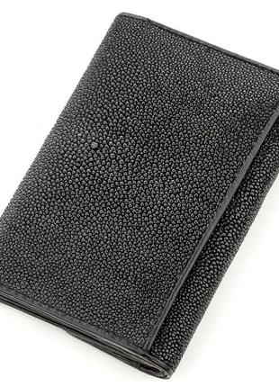 Горизонтальний гаманець stingray leather 18560 з натуральної шкіри морського скату чорний, чорний2 фото