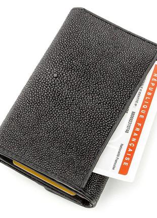 Горизонтальний гаманець stingray leather 18560 з натуральної шкіри морського скату чорний, чорний5 фото