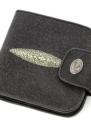 Горизонтальний гаманець stingray leather 18561 з натуральної шкіри морського скату чорний, чорний