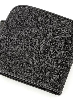 Горизонтальний гаманець stingray leather 18561 з натуральної шкіри морського скату чорний, чорний2 фото