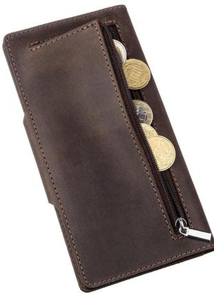 Бумажник вертикальный из винтажной кожи на кнопках shvigel 16180 коричневый5 фото