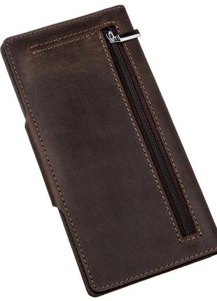 Бумажник вертикальный из винтажной кожи на кнопках shvigel 16180 коричневый2 фото