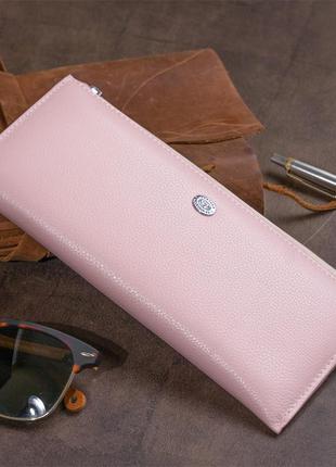 Горизонтальный тонкий кошелек из кожи женский st leather 19325 розовый9 фото