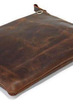 Сумка-планшет из натуральной винтажной кожи 14061, коричневый3 фото