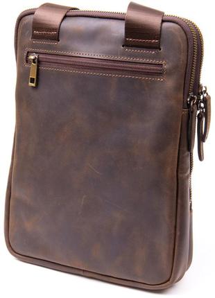 Оригинальная сумка с накладным карманом на молнии в матовой коже 11280 shvigel, коричневая2 фото