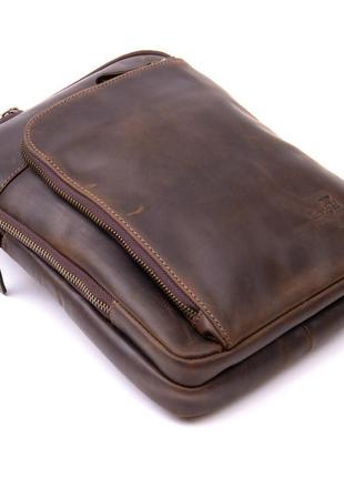 Оригинальная сумка с накладным карманом на молнии в матовой коже 11280 shvigel, коричневая3 фото