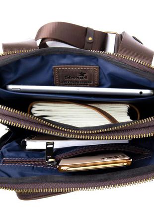 Оригинальная сумка с накладным карманом на молнии в матовой коже 11280 shvigel, коричневая4 фото