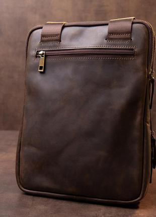 Оригинальная сумка с накладным карманом на молнии в матовой коже 11280 shvigel, коричневая7 фото