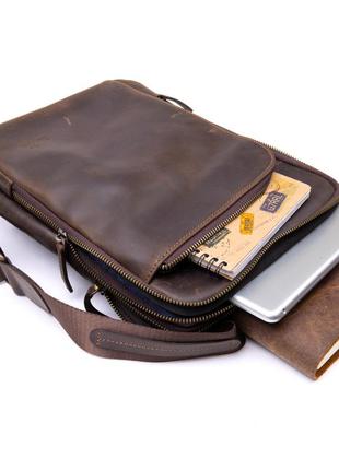 Оригинальная сумка с накладным карманом на молнии в матовой коже 11280 shvigel, коричневая5 фото