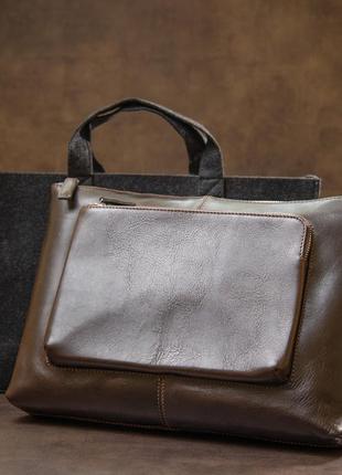 Кожаная мужская прямоугольная сумка для ноутбука grande pelle 11438 коричневый9 фото