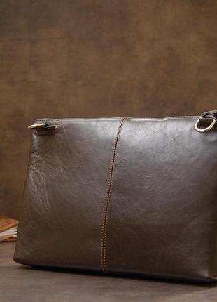 Кожаная мужская прямоугольная сумка для ноутбука grande pelle 11438 коричневый8 фото
