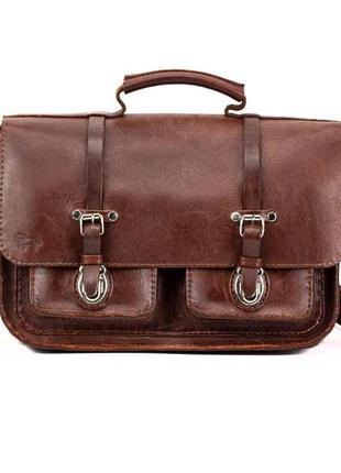 Мужской кожаный портфель-сумка ручной работы rvlather rv1005, коричневый