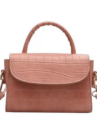 Жіноча класична сумочка на ремінці крос-боді через плече крокодил рептилія змія рожева
