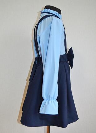 Юбка со шлейками школьная для девочек, 116-122 размер синего цвета2 фото