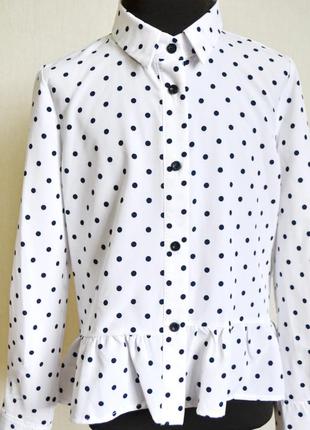 Детская школьная блузка для девочек 116 размер, белая в черный горошек2 фото