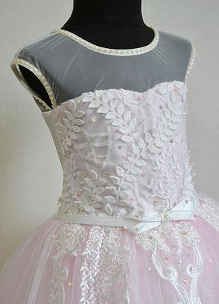 Нарядное бальное платье на девочек 5-7 лет пышное детское, бледно-розового цвета2 фото