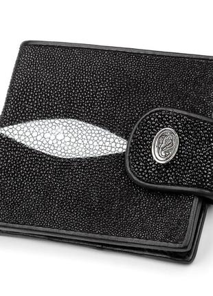 Гаманець stingray leather 6802 з натуральної шкіри морського скату чорний, чорний