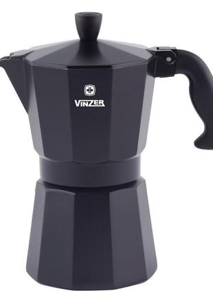 Кофеварка гейзерная moka nero vinzer 3 чашечки алюминиевая (89394)1 фото