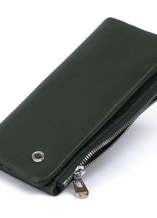 Вертикальный кошелек на кнопке унисекс st leather 19207 зеленый2 фото