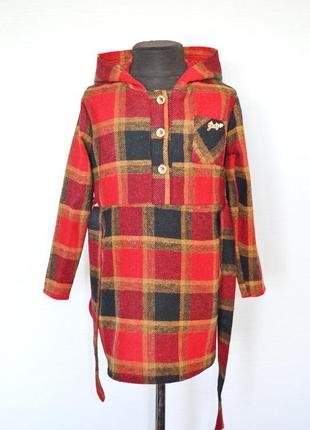 Платье туника на девочку 9-12 лет, детское платье теплое в клетку