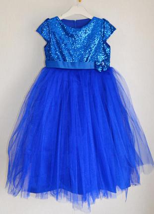 Нарядное детское платье для девочек 4-5 лет, пышное с фатиновой юбкой, синее
