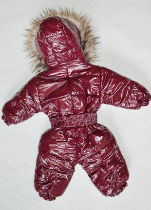 Детский зимний комбинезон для девочки от 0 до 1.5 года, цельный, бордовый лаковый2 фото