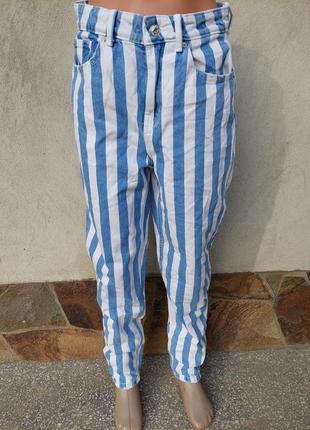 Джинси в смужку з повишеною талією