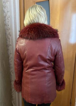 Кожаное пальто (пиджак) с мехом чернобурки10 фото
