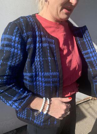 Піджак укороченый твідовий піджак синій жакет короткий піджак2 фото