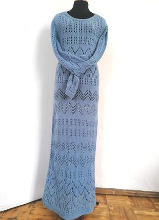 Платье  в пол вязаное ажурное шерсть на высокий рост1 фото
