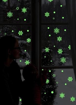Люминесцентные снежинки на силиконовой основе - размер стикера 25*21см (набирают свет и светятся в темноте)4 фото