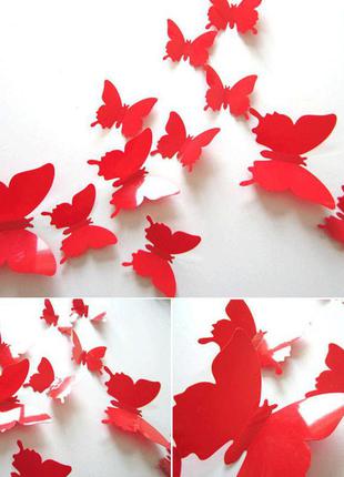 Красные бабочки для дома - 12шт.1 фото