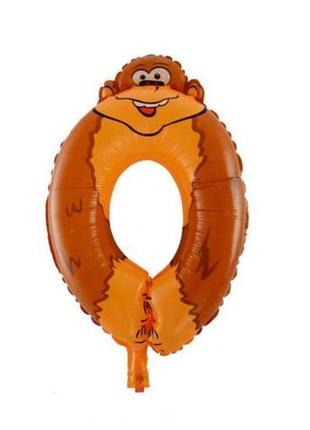 Шарик цифра 0 обезьянка 16 дюймов разноцветный