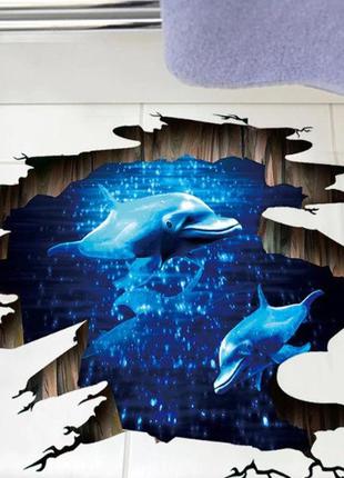 Підлогова наклейка "дельфіни" - розмір наклейки 90*60см2 фото