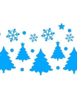 Новогодняя наклейка ёлочки 15 на 10 см голубой