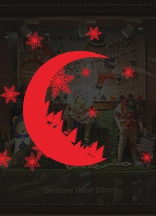 Новогодняя силиконовая наклейка луна 35 на 25см красный