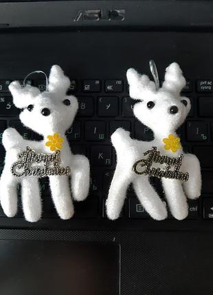 Новогодние украшения на елку олени 2 штуки 11 на 6 см белый